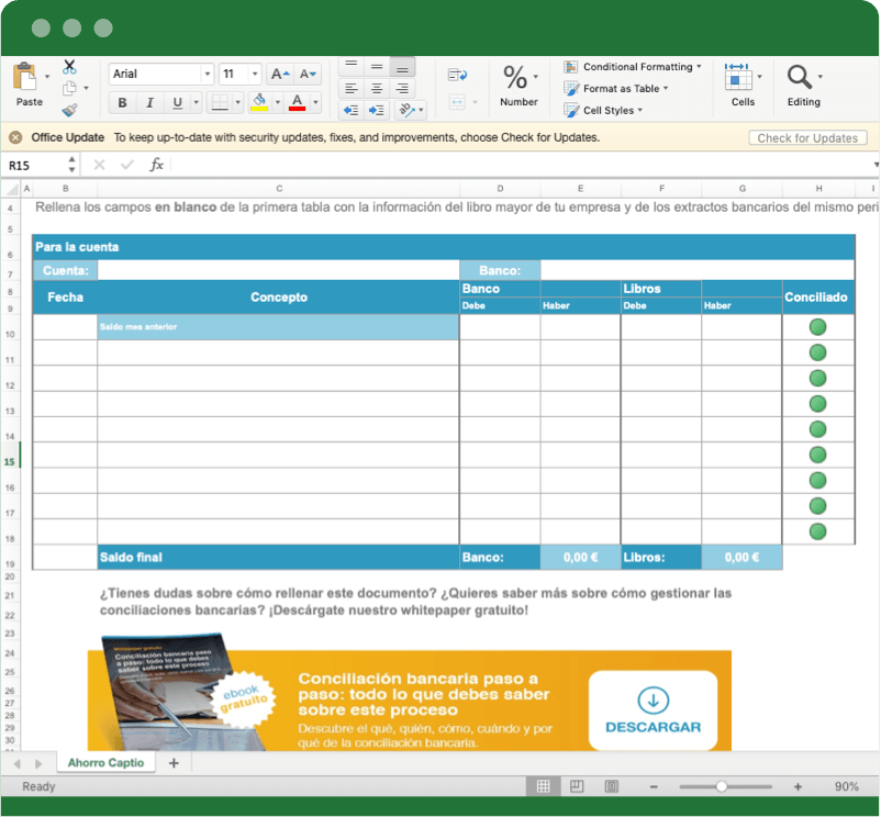 Documento de conciliación bancaria - Plantillas